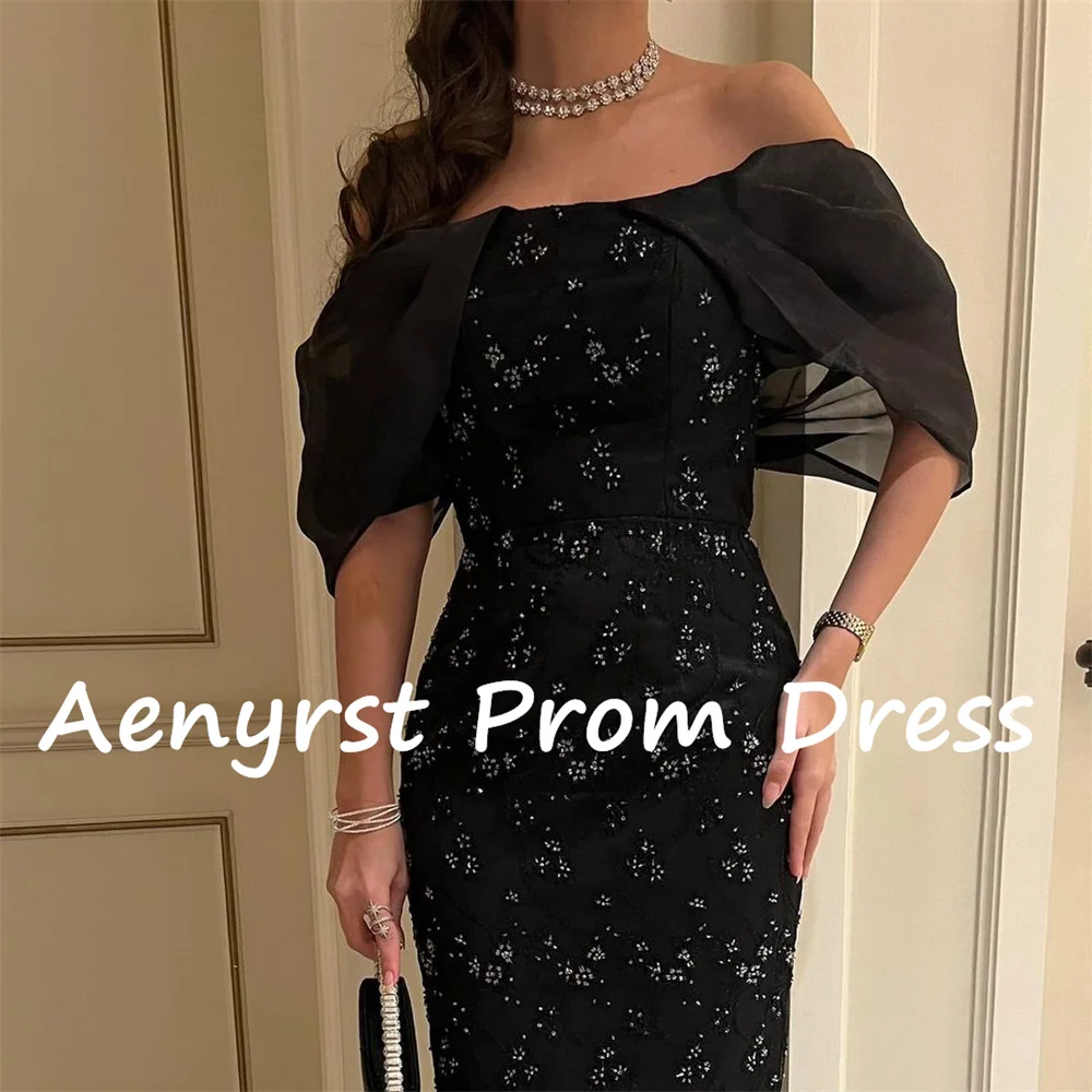 Aenyrst Black Off The Shoulder Evening Dresses Straight Beading Saudi customized Prom Gowns Ankle Length Formal Party Gowns 2025