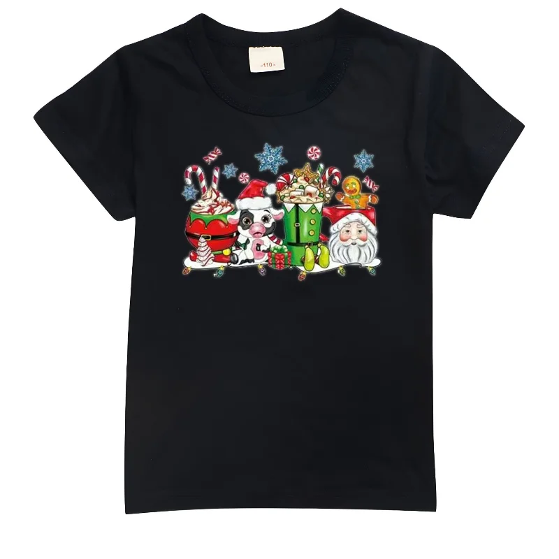 جديد الأطفال جولة الرقبة قصيرة الأكمام تي شيرت عيد الميلاد النمط الأوروبي الأمريكي ملابس الصيف غير رسمية للبنين والبنات #1