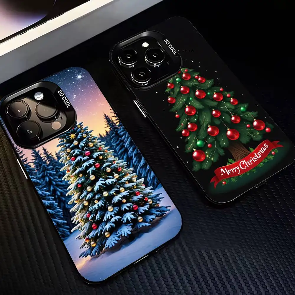 

C-Christmas t-tree Phone Case For iPhone 17,16,15,14,13,12,11 Plus,Pro Max,XS,Colored Silver Plated Inside Cover