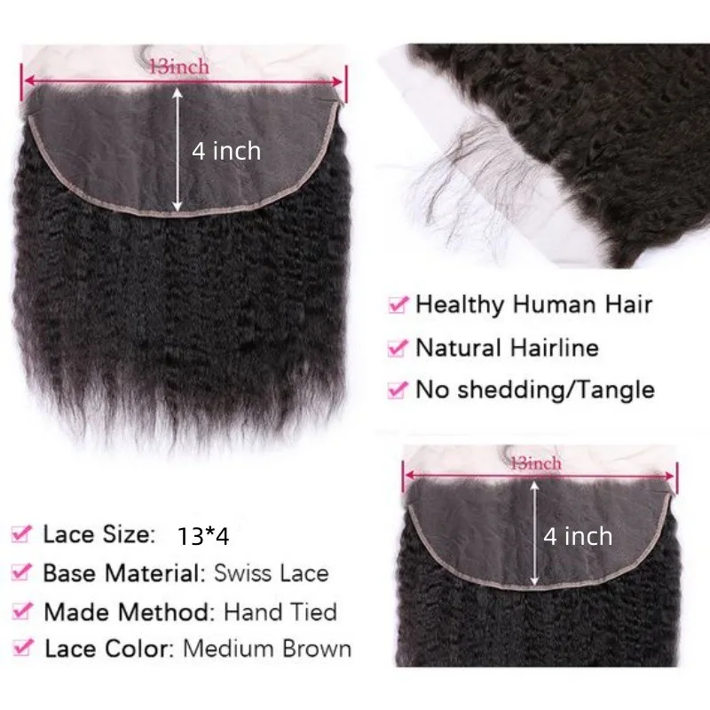 13x4 Lace-Frontal, Yaki-Kinky-Straight, Naturfarbe, Echthaar, brasilianisches Remy-Haar, kann in jeder Farbe gefärbt werden, Damen-Perücke für den täglichen Gebrauch – Detail 2