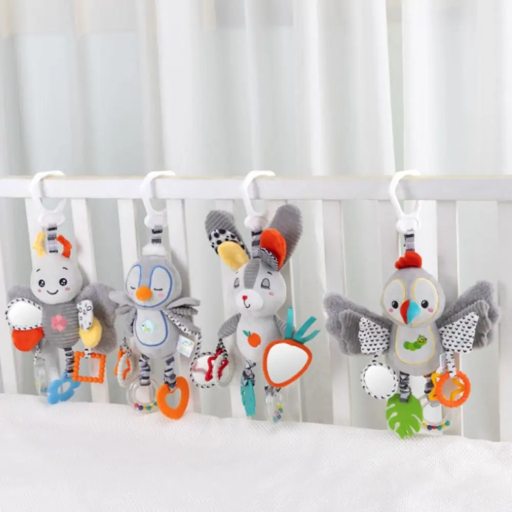 PP algodón dibujos animados Animal campana juguete conejo pingüino Montessori sonajeros para recién nacidos juguetes de peluche suave sensorial sonajero mordedor Juguetes