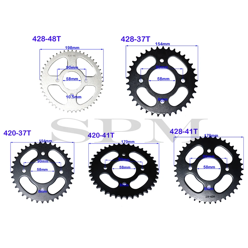 Motorcycle scooter gear 420/428 37T 41T 48T tooth 58mm / 90mm rear sprocket Fit For ATV Go Kart Quad Bike off-road motorcycles