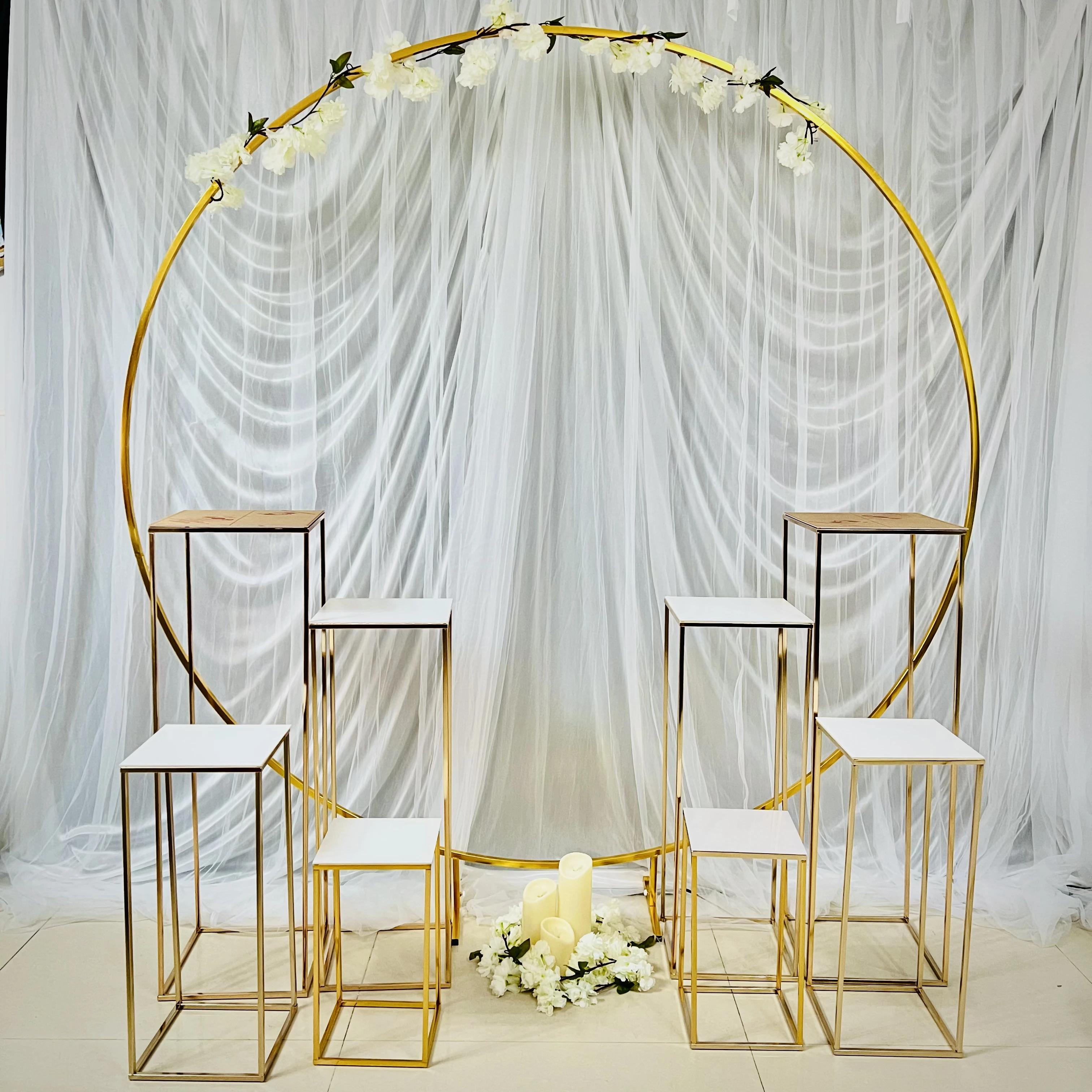 8-9pcs Circle Flower Arch Outdoor Lawn Wedding Backdrops Celebration Plinth Table Centerpieces Geometric Frame Balloons Props