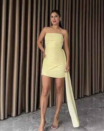 فساتين قصيرة لحفلات العودة للوطن من الشيفون للمراهقين بدون حمالات فستان حفلة موسيقية مع ذيل فساتين كوكتيل صغيرة الطول