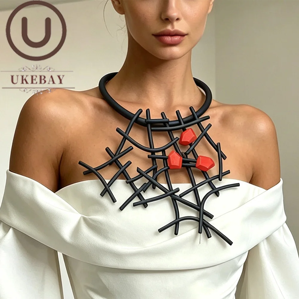 UKEBAY Nuevos Collares de Lujo de Diseño para Mujer, Collar Gótico Hecho a Mano con Colgante, Joyería de Goma, Accesorios de Madera, Joyería de Destaque