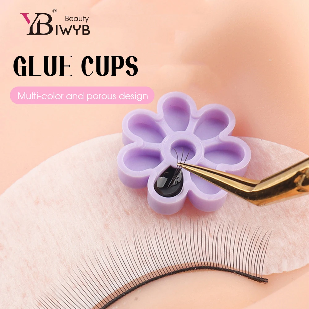 100pcs/도매 속눈썹 연장 접착제 드립 컵, 8 홀 벚꽃 접착 컵, 속눈썹 아티스트를위한 접착제 지연 컵