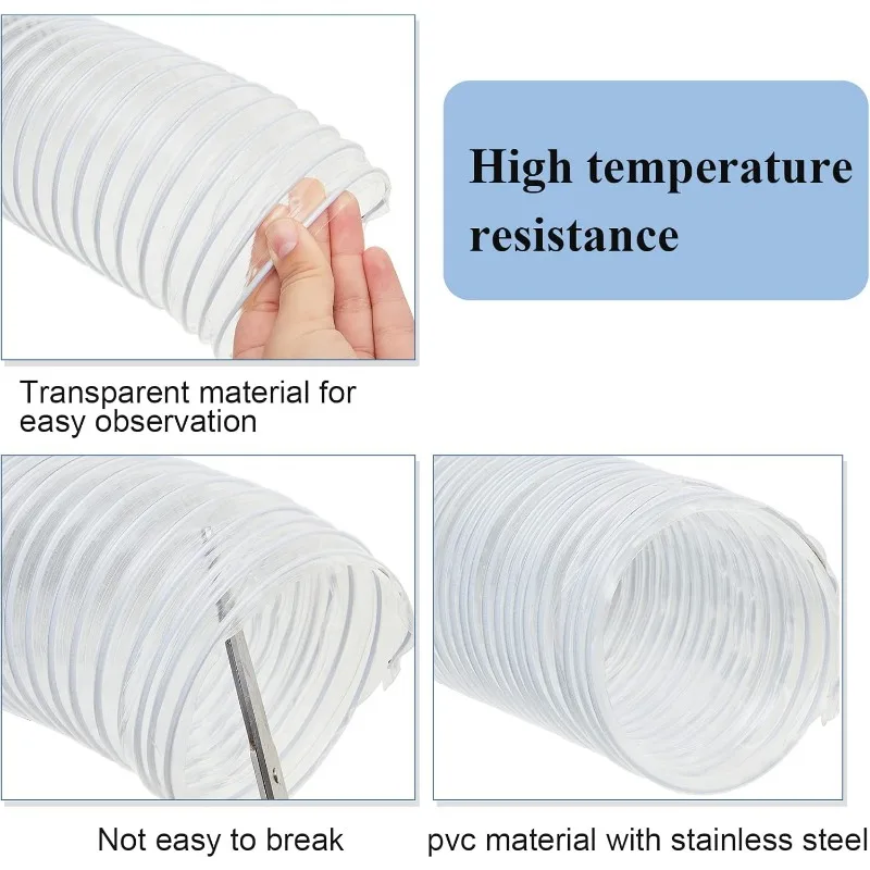 Flexible PVC Dust Collection Hose with Stainless Steel Hose Clamps Clear Vacuum Hose Dust Collection Fittings Dust Collector