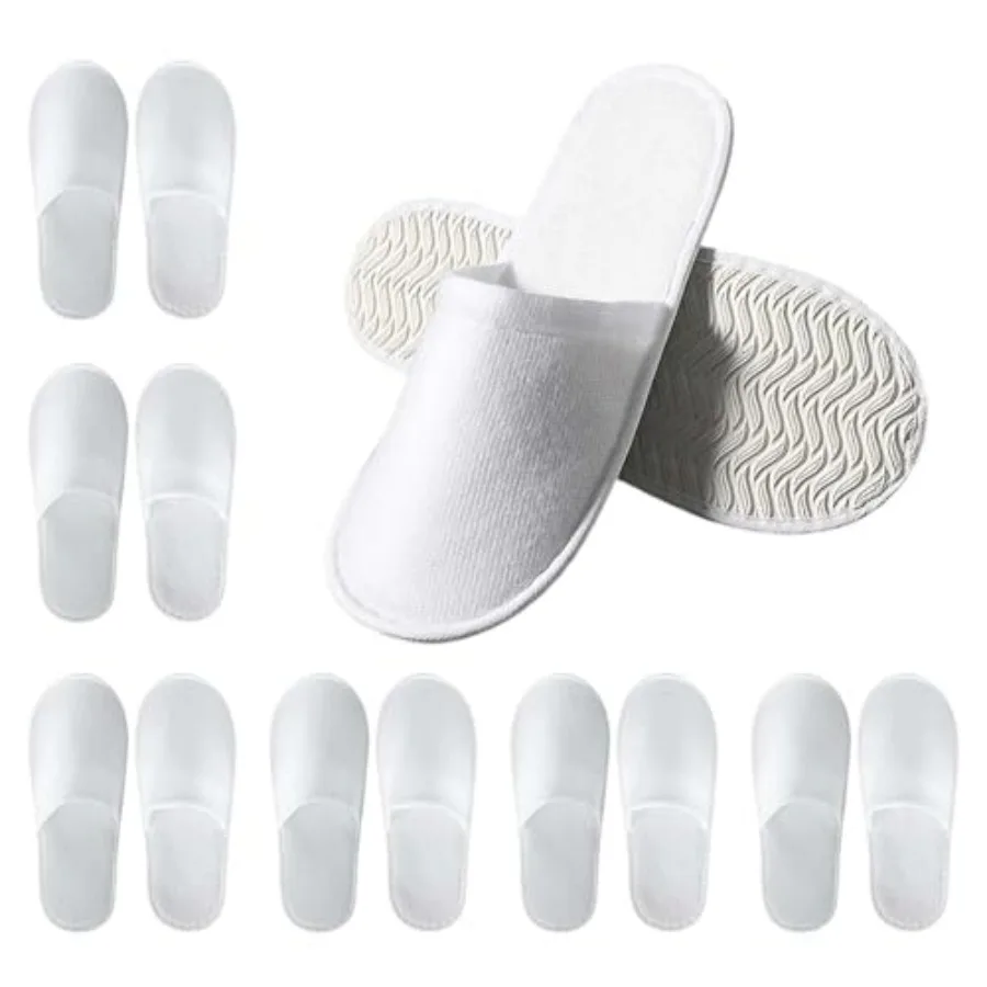 

Disposable Slippers for Guests - Men's US 10/Women's US 11 Medium - White Closed-Toe Cotton EVA Slip-Resistant Willow-Leaf Sole