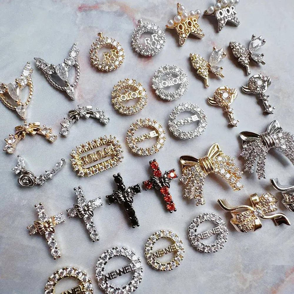 

10pcs Summer Luxury Cross Butterfly Zircon Crystals Metal Nails Jewelry Decorations Nail Art Accessories Charms Parts Supplies