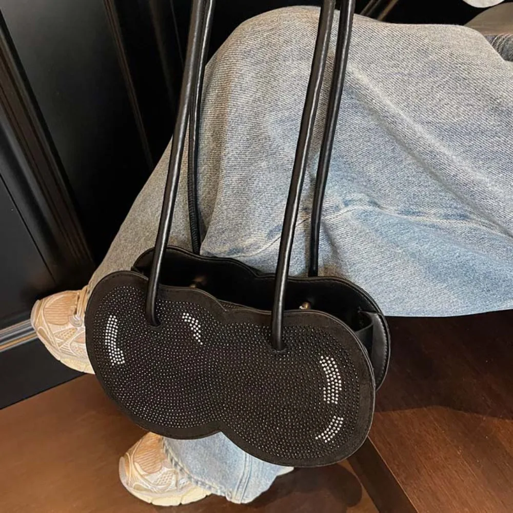 الحلو الكرز شكل حقيبة تحت الإبط مكافحة سبلاش المياه الإبداعية الفاكهة الحمراء حقيبة يد البوليستر سعة كبيرة بولي حجر الراين حقيبة عطلة #2