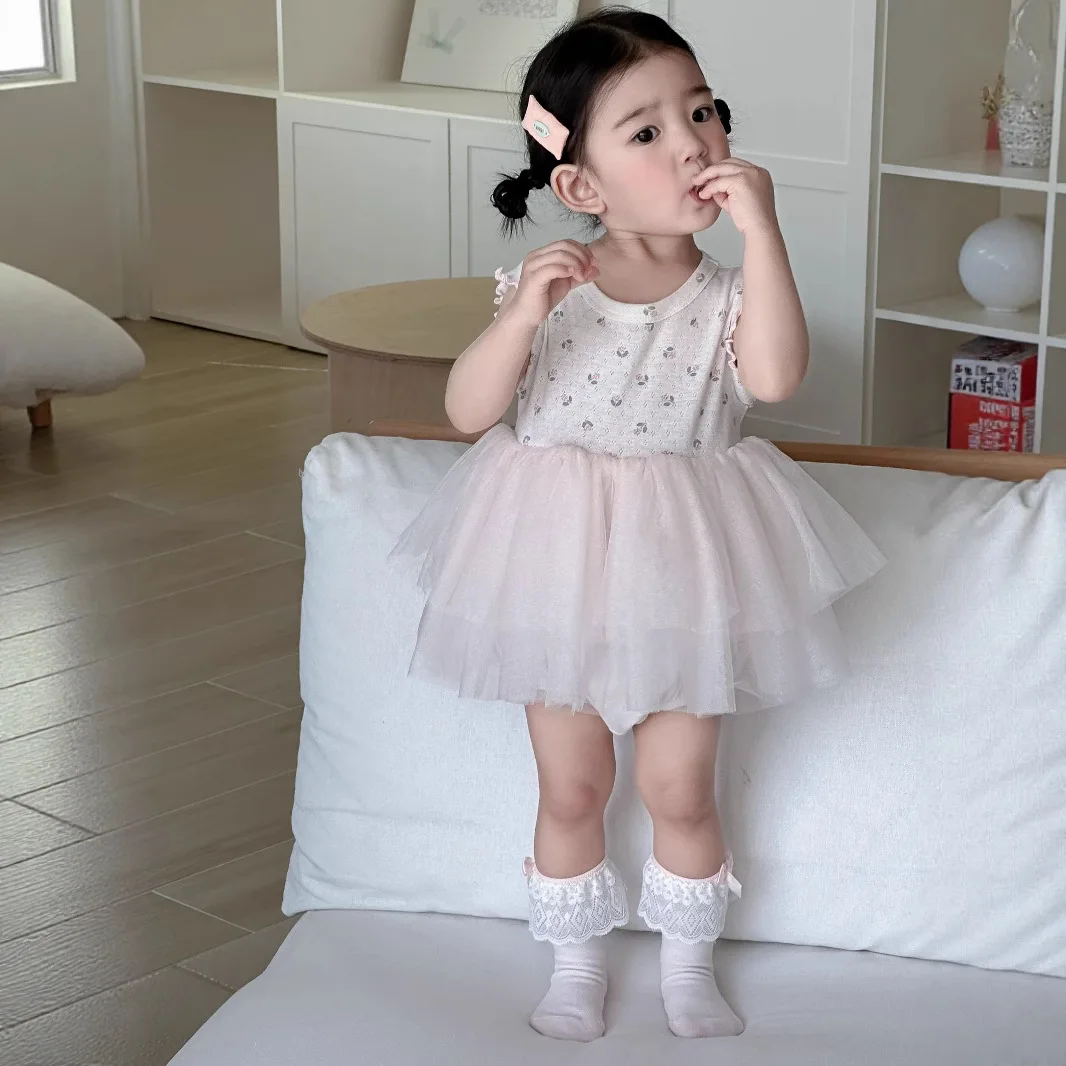 

Baby Girls' New Summer Knitted Floral Skirt Skirt Vacation Style Princess Style Cute and Fashion Kids Rompers Dress