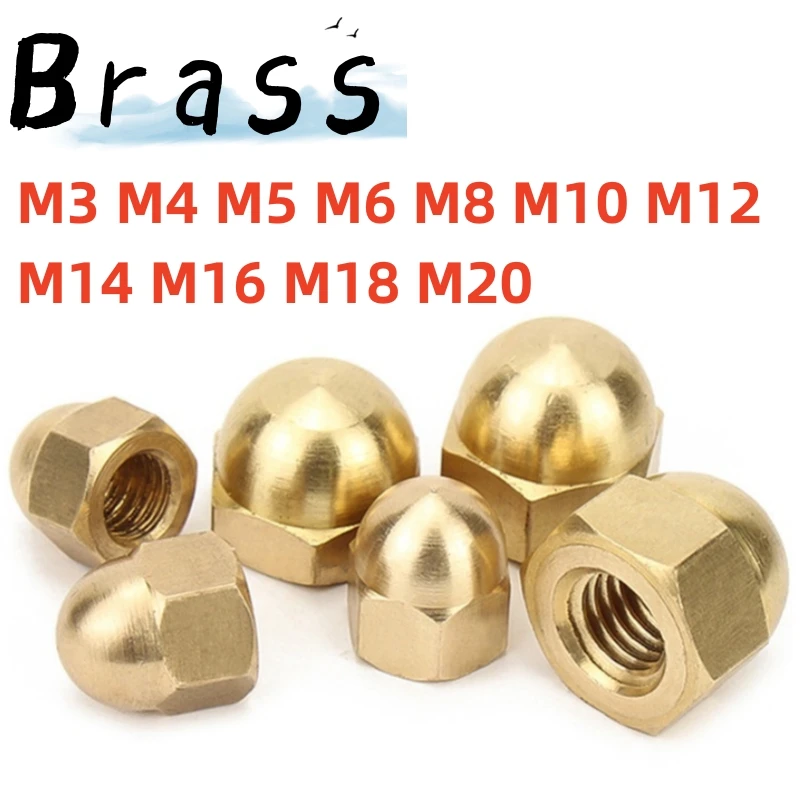 1/2/3/5/10/20/30pcs M3 M4 M5 M6 M8 M10 M12 M14 M16 M18 M20 Brass Hexagonal Base Cap Nut Cap Type Hexagonal Yellow Locking Nut