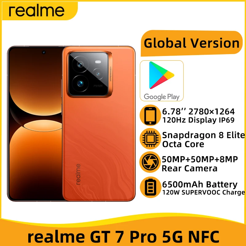 Глобальная версия Realme GT 7 Pro 5G NFC Snapdragon 8 Elite 50MP Тройная камера Sony 6,78 дюйма 120 Гц Экран 120 Вт SUPERVOOC 6500 мАч IP69