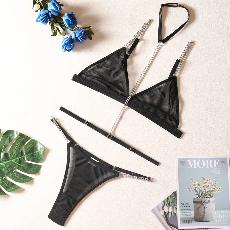 

Bikini Wireless Bra Thong Sexy Lingerie Three-Piece Set with Neck Ring