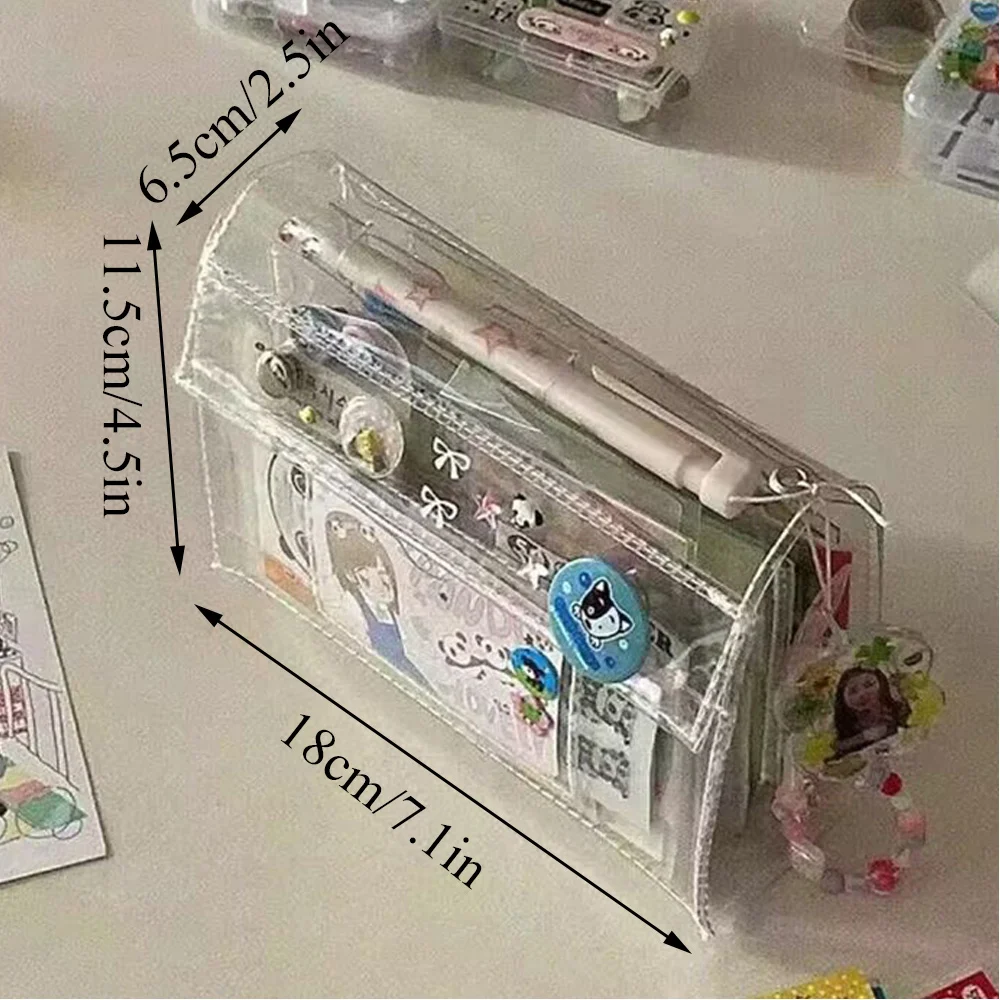 Big Waterproof Transparent Pencil Case 6 Layers PVC Stationery Storage Bag Clear Notebook Stickers Pens Organizer New Ins