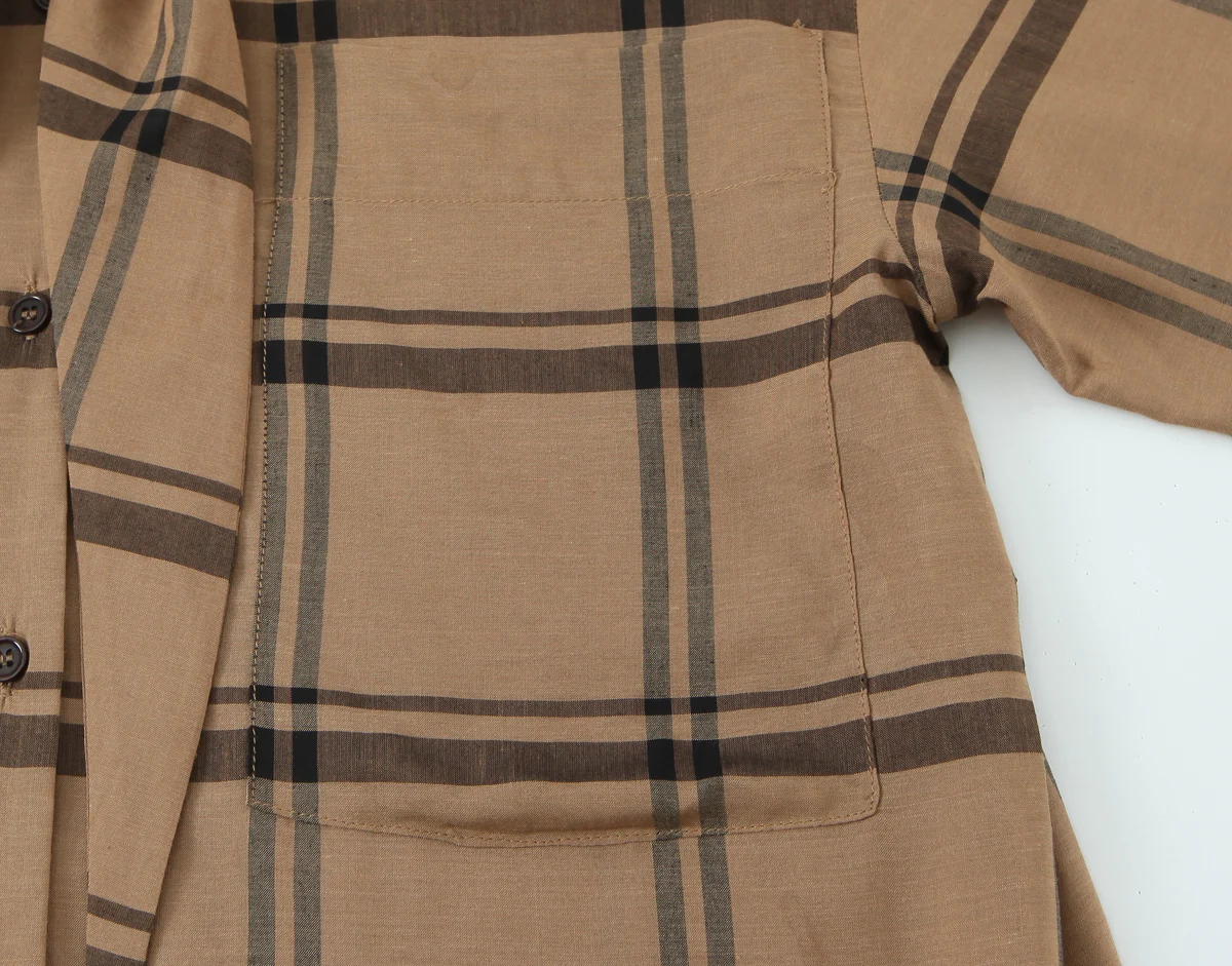 Camicia a quadri di nuovo arrivo autunno 2025 per donna Camicia a quadri stile sciarpa con colletto a maniche lunghe casual semplice moda retrò
