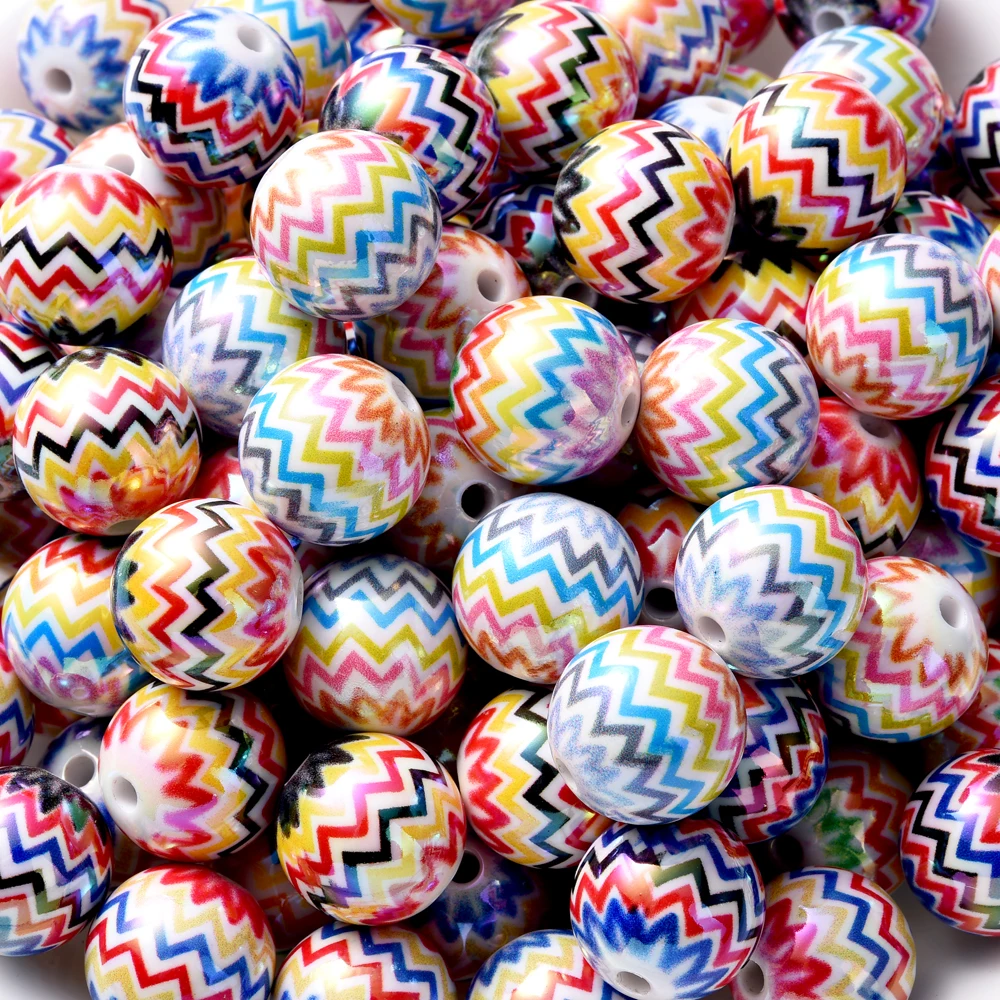 10pcs 16mm Bohemia Style Colorful Acrylic Beads Round Beads For DIY Pacifiers Chain Bracelet Necklace Jewelry Making