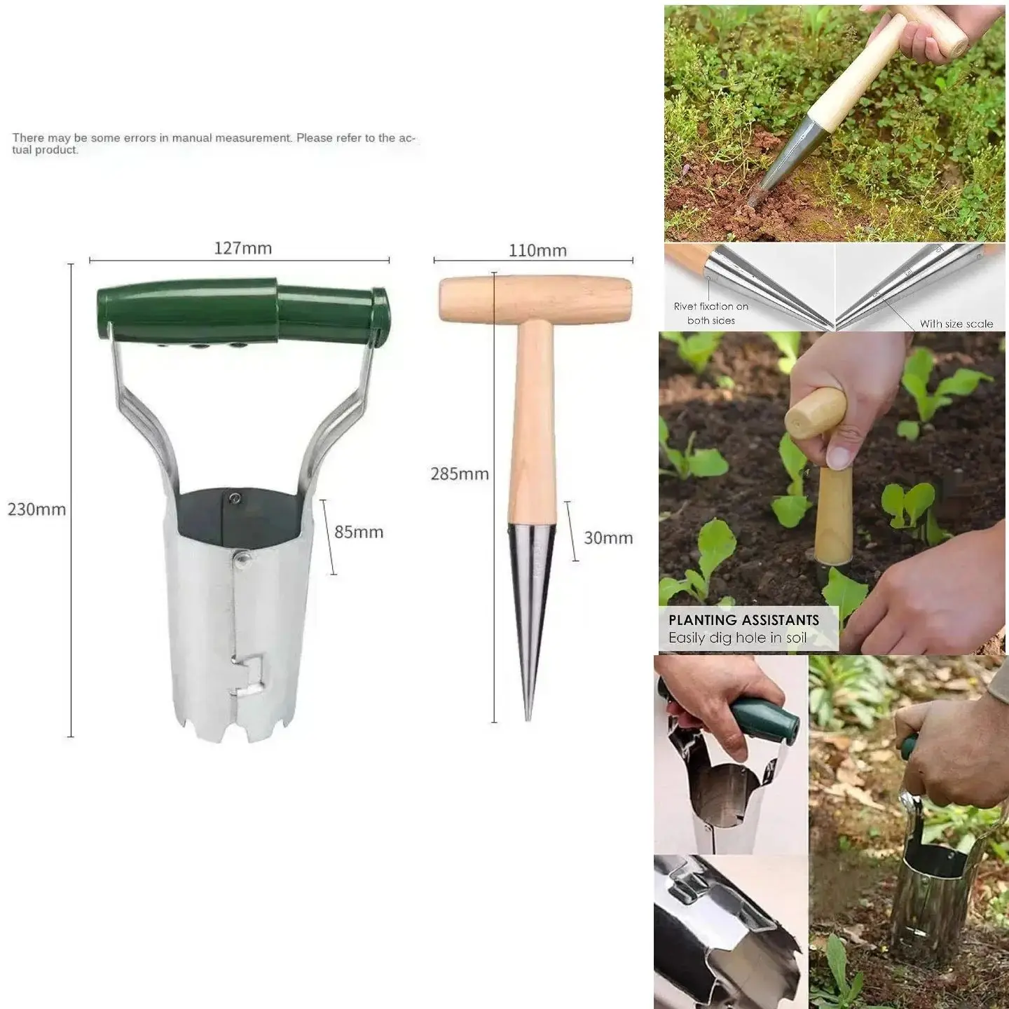Stainless Steel Seeder Excavator Horticultural Wood Handle Hole Drilling Seedling Transplanting Flower Planting Seedling Plante