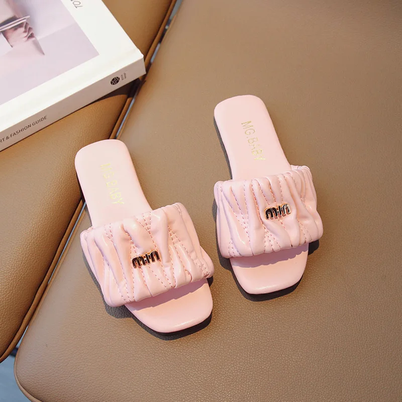 2024 New Flats Open Toe Slide Sandals Non-slip Flip Flops Children Soft Home Slippers Kids Girls Cute Non-slip Beach Slippers