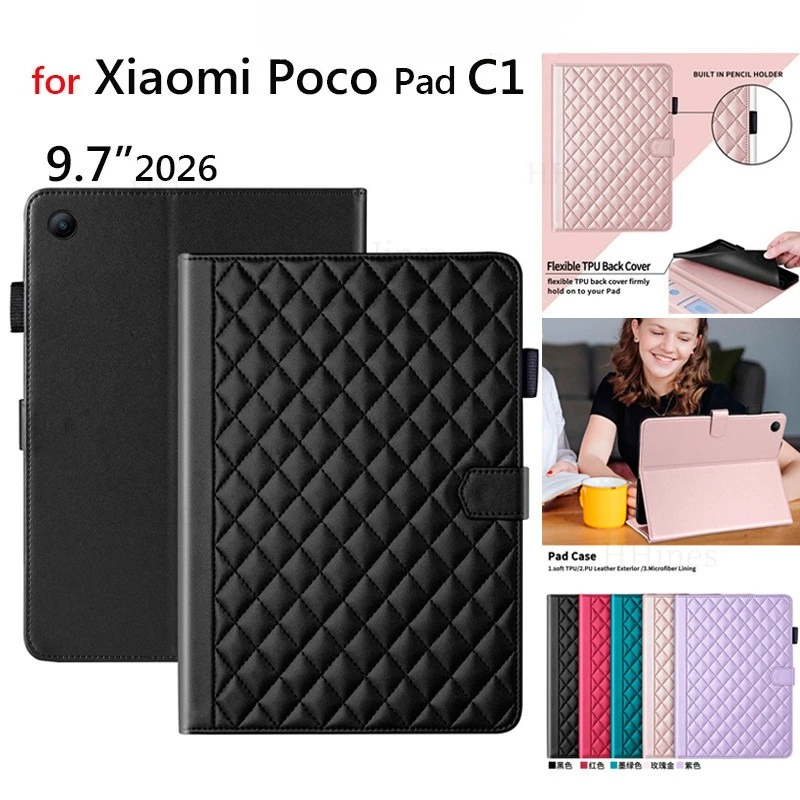Shockproof PU Leather Book Case for Xiaomi Poco Pad C1 9.7 2026 Card Pocket Protective Case Cover