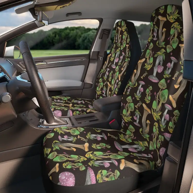 Mushroom Blue Cottage Core Cute Brown Car Seat Covers | Custom