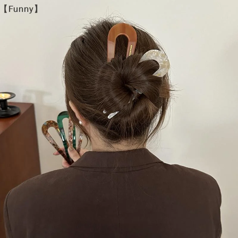 

〔Funny〕Elegant U-Shape Hair Fork Mineral Design Acetate Hairpin Chinese Vintage Style No Snag Bun Stick Ceremony Accessories