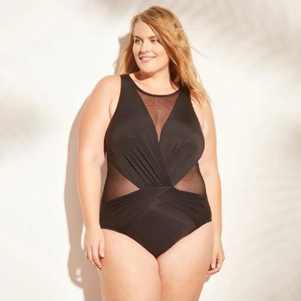 Plus Size One Piece Swimsuit Women Sexy Solid Bathing Suits Push Up Swimwear Monokini U-Backless Beach Wear