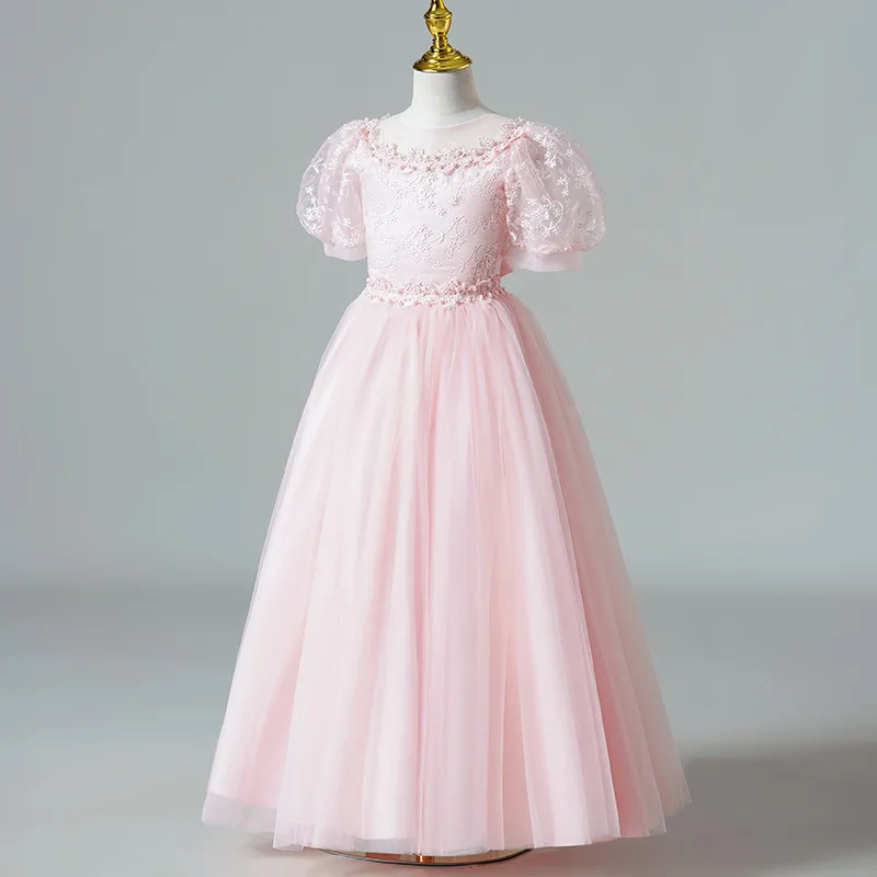 Vestido de princesa europeo y americano para niños, vestido de arrastre de gasa esponjosa para niña de las flores, pasarela para niña pequeña, vestido de actuación de piano