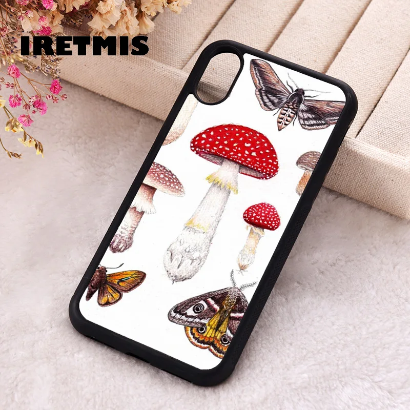 Iretmis Phone Cover Case For iPhone X XS Max XR 11 12 13 PRO MINI 14 15 16 Plus Rubber Silicone TPU Moths and Mushrooms