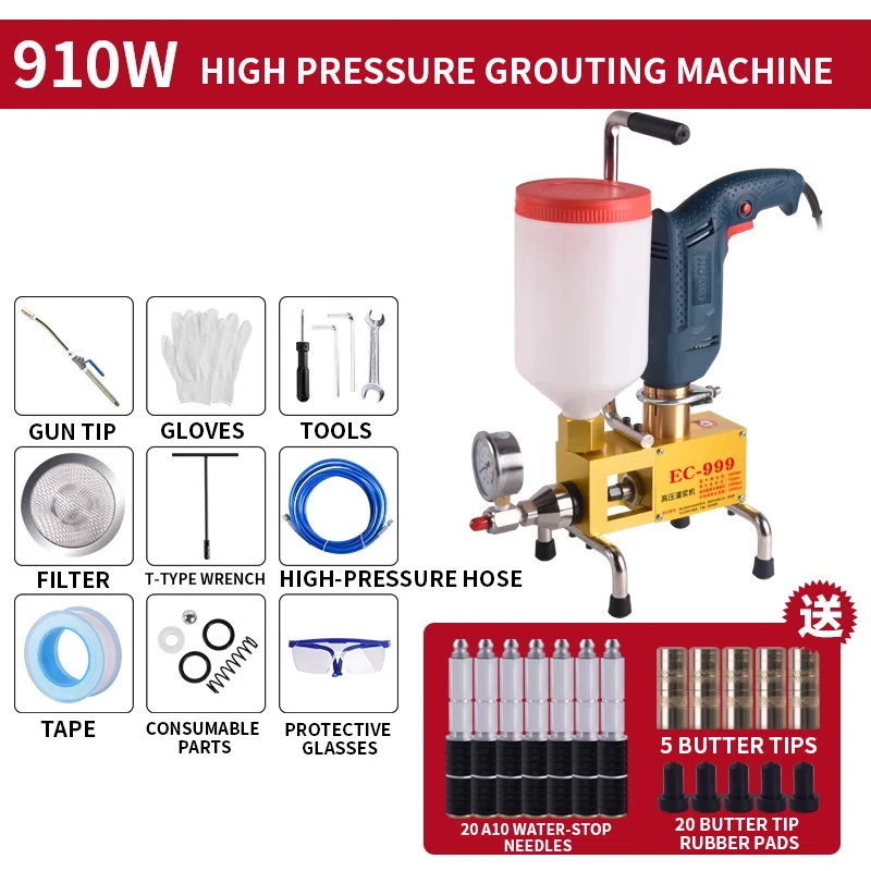 999/910W Epoxy injection pump Epoxy / Polyurethane foam Grouting Machine Steel Hose concrete repair crack 999 high quality grout