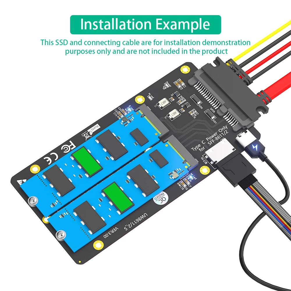 새로운 버전 2 in 1 콤보 M.2(NGFF) NVMe SSD, SATA 버스 SSD, SFF-8611 8612 및 SATA 어댑터