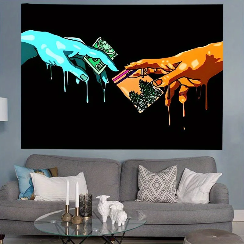 VIKAMA Streetwear Trading Tapestry Neon Blue & Orange Dollar-Printed Hipster Living Room Theme Party Unique Room Decor
