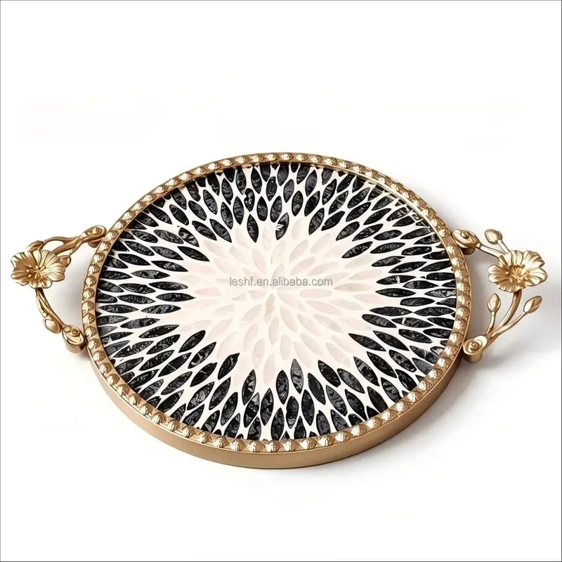 Art Deco Luxury Shell-inlaid Tray Lightweight & Heat Resistant Tabletop Storage for Cups Pots Tea Skincare & Cosmetics