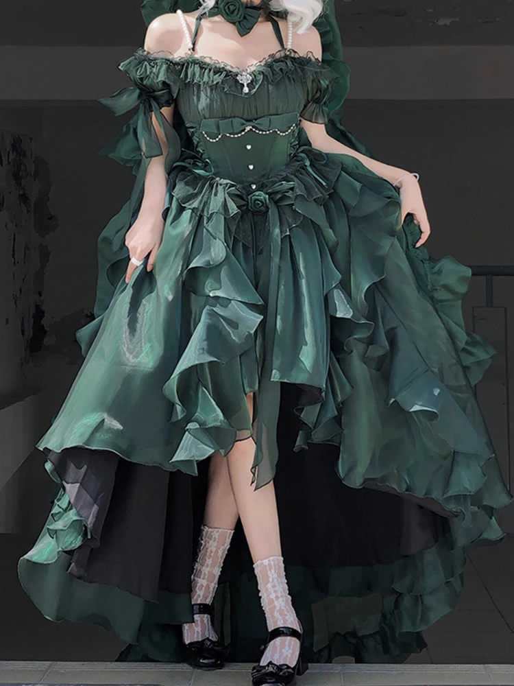 Pearl Suspender Dress Summer Emerald Mesh Lolita Princess Sexy Beautiful