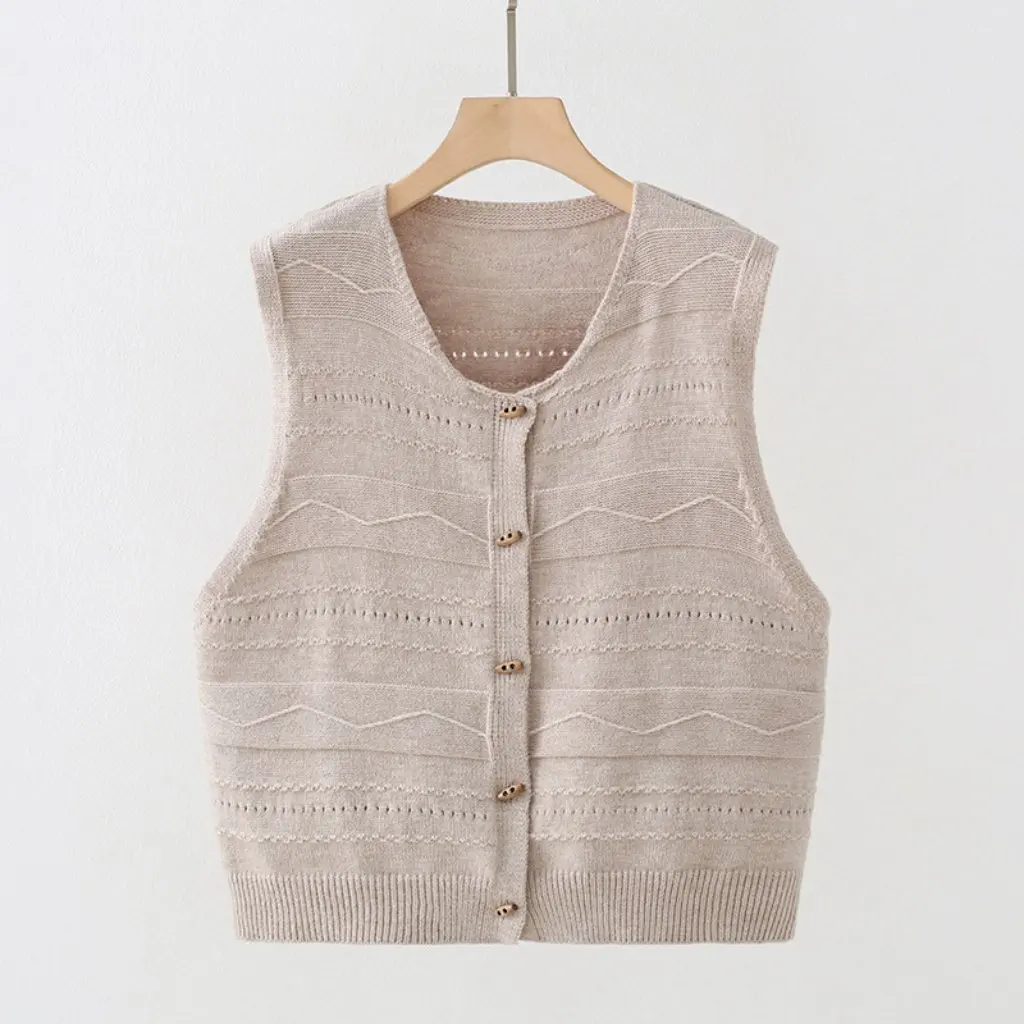 

B1YUE-24123 Women's Knitted Sweater Vest European American Style Early Spring Single-Breasted Engraved Wholesale