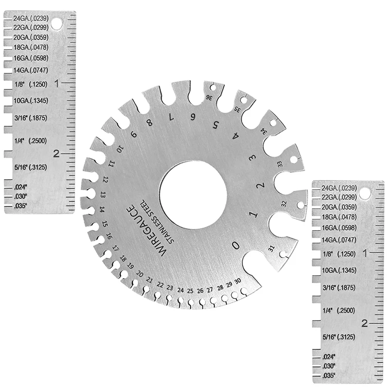 3Piece Round Double-Sided Metal Wire Gauge Cable Wire Welding Material Measuring Tool Stainless Steel