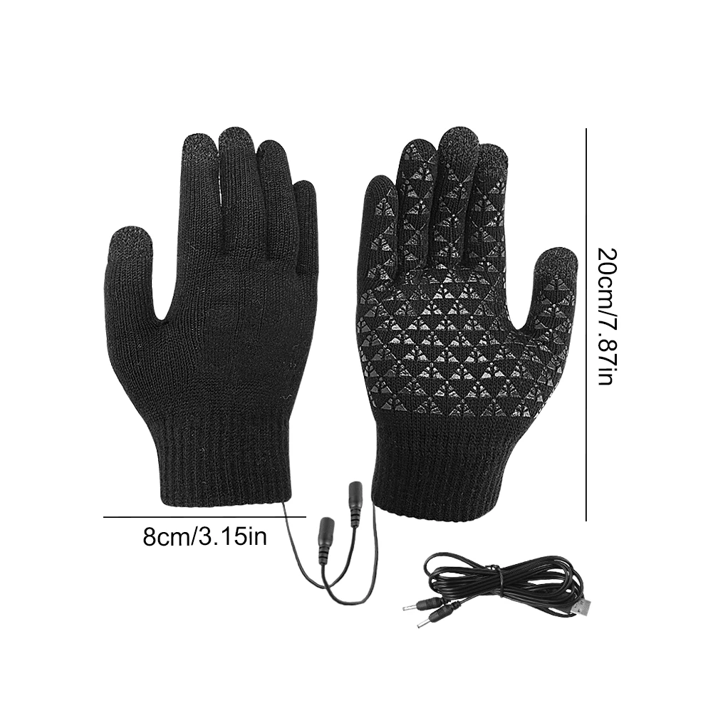 Women Electric Mitten Heated Gloves Full Finger Warmer USB Touch Screen Knitted Gloves Hand Warmer Riding Skiing Outdoor Sports