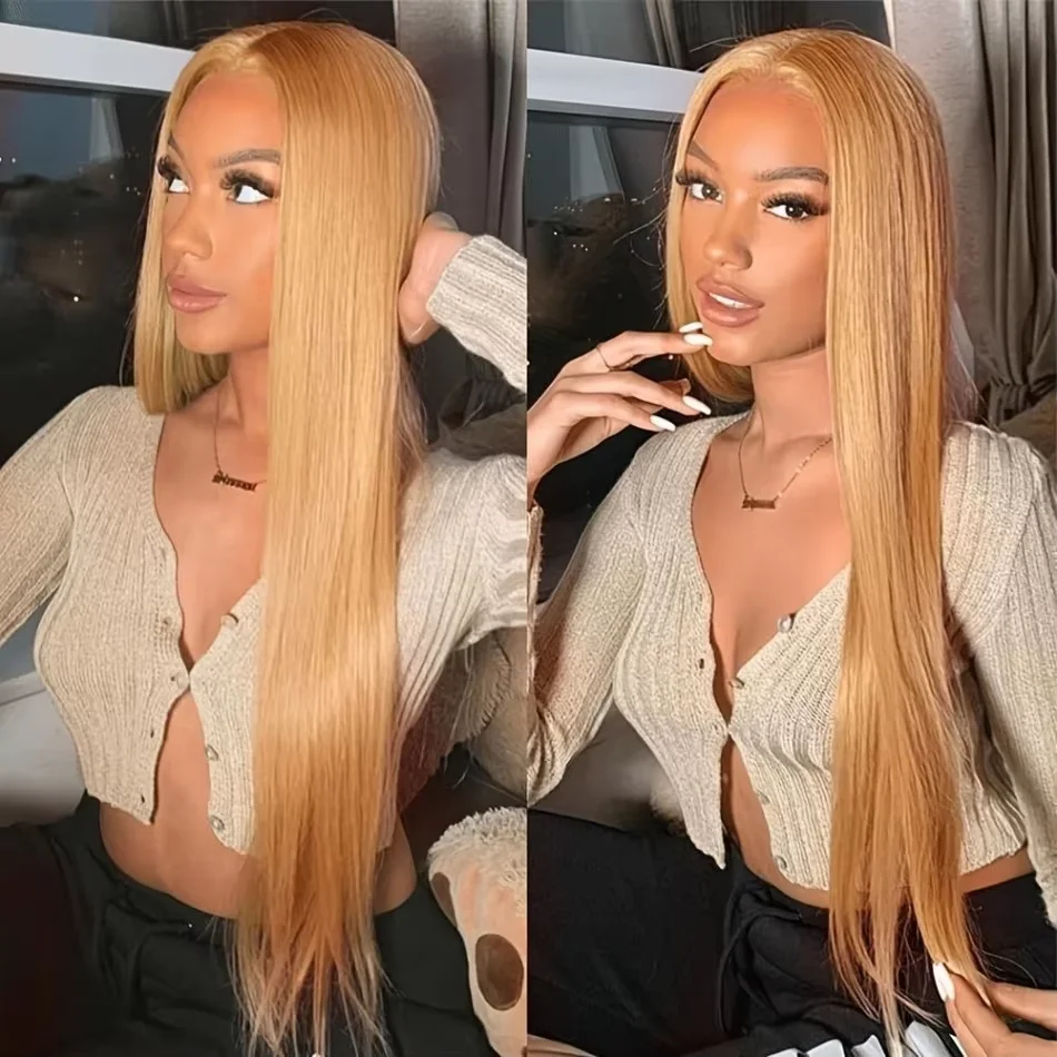 

38 inch Peruvian Straight #27 Honey Blonde 13x6 HD Lace Front Human Hair Wigs For Women 13x4 Glueless Lace Frontal Wig Pre Pluck