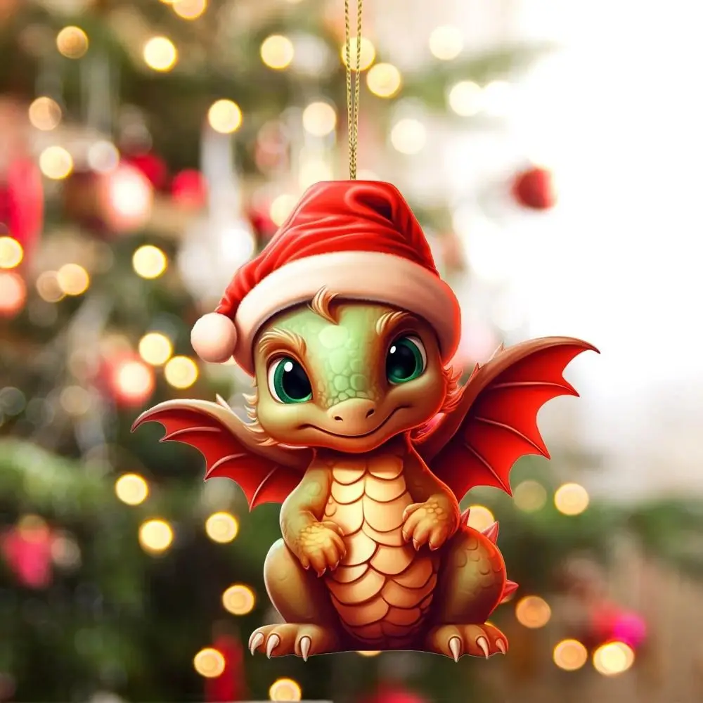 2D อะคริลิคจี้มังกรอะคริลิคการ์ตูนมังกรไข่เครื่องประดับรถน่ารัก Flying Dragon Xmas ไดโนเสาร์พวงกุญแจต้นคริสต์มาส