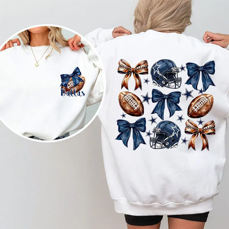 Cowboy Coquette Bow Rint Women Sweatshirts American Football Coquette Bow Sportwear Cowboys Game Day Oversized Hoodie Sweatshirt