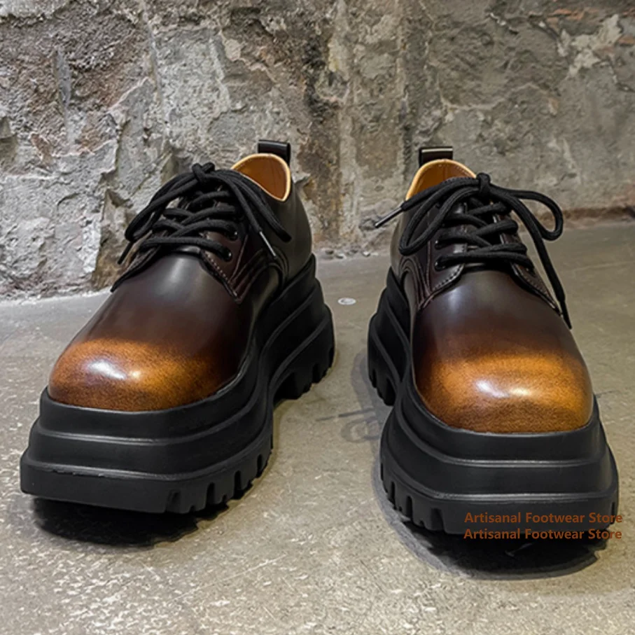 

Height Increasing Derby Shoes British Style Thick Soled Men's Shoes Commuting Shoes Outdoor Lace Up Leather Casual Shoes