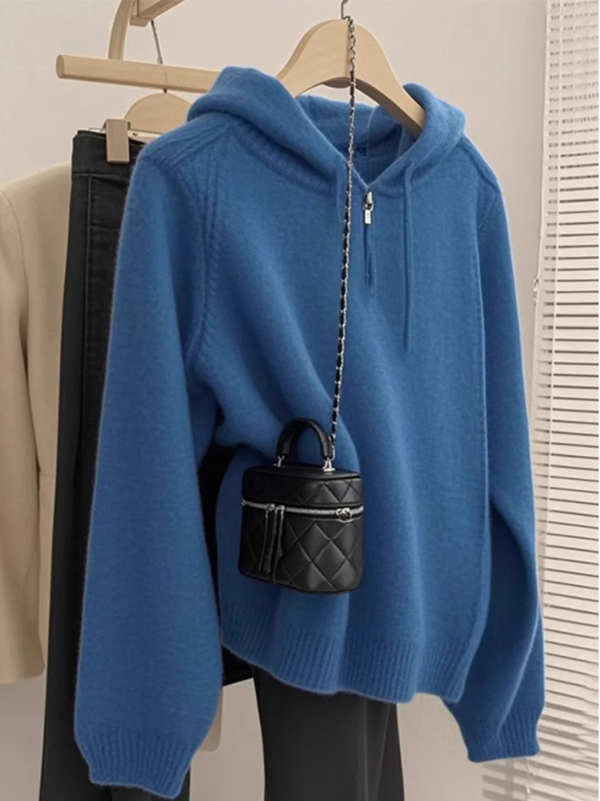 Ele com capuz klein azul camisola de malha feminina primavera outono novo sle interior usar base chapéu irt overhead topo