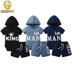 2pcs Newborn infant Baby Boys Clothes Set Thin Cotton New Letter Printed Short Sleeve Hooded Romper Top + Shorts Summer Outfit