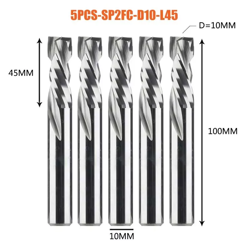 5 STKS/PARTIJ Compressie Frees Houtbewerking DOWN Cut Twee Fluit Spiraal Carbide Frees Router Bits Hout End Mill Cutter