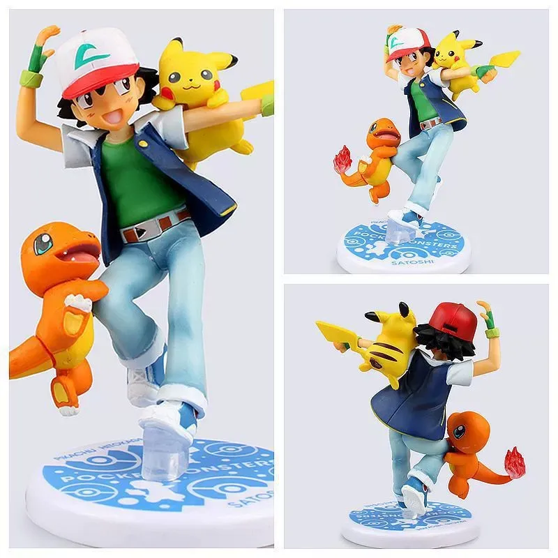 18cm Pokemon Ash Ketchum Pikachu Charmander Action Figure Anime Collection PVC GK Toys computer Decoration Boy Birthday Gifts