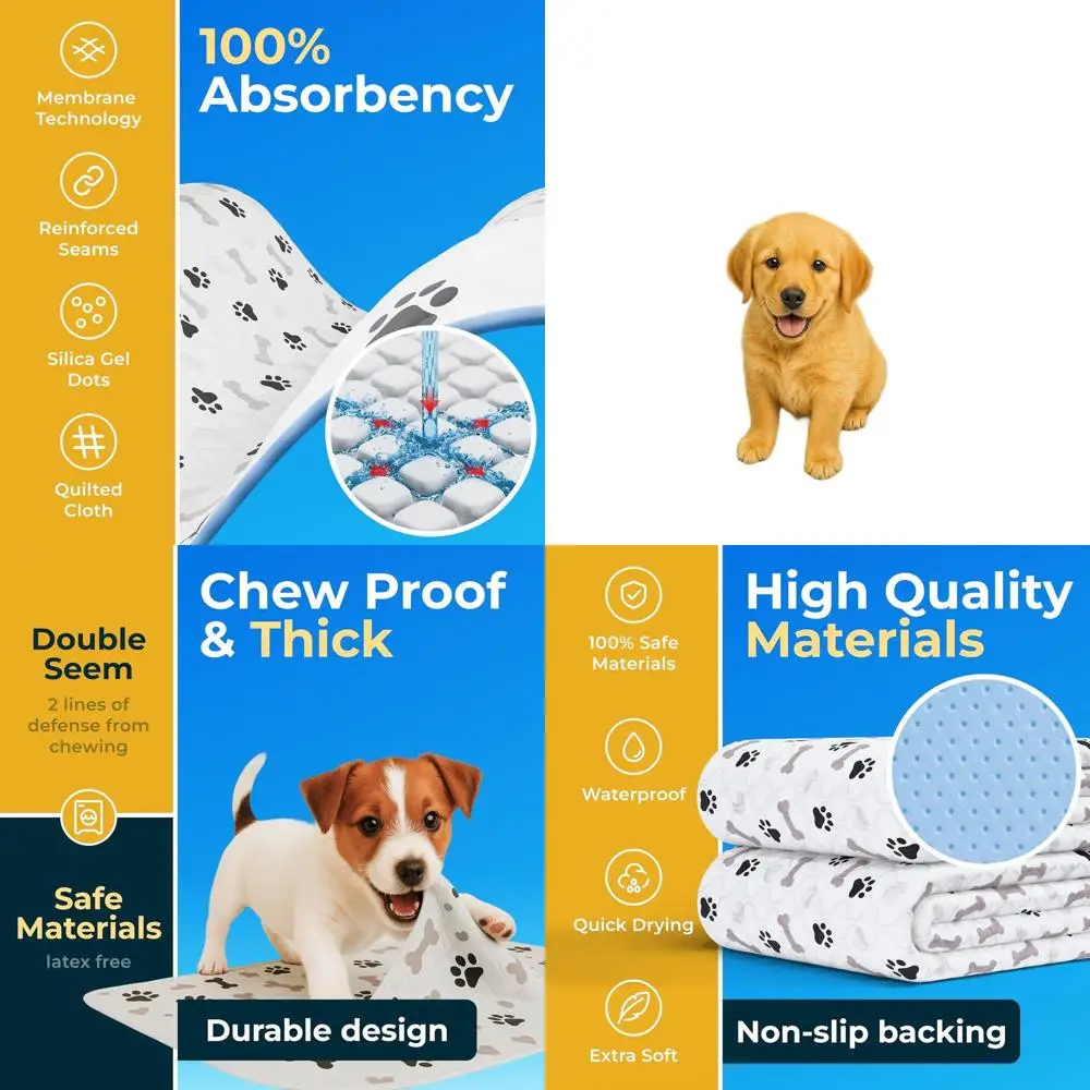 

Reusable Washable Puppy Pads - 6 Pack, 34x36 Inches, Anti-Slip, Ideal for Potty Training and Play Areas