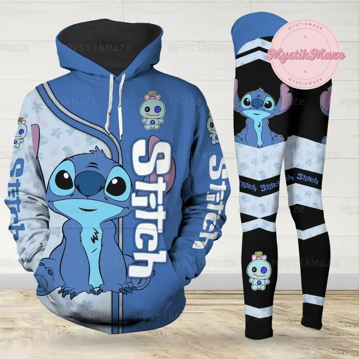 Disney Stitch 3D Women\'s Y2k Hoodie and Leggings Suit Minnie Yoga Pants Sweatpants Fashion Sports Suit Women\'s Tracksuit Set