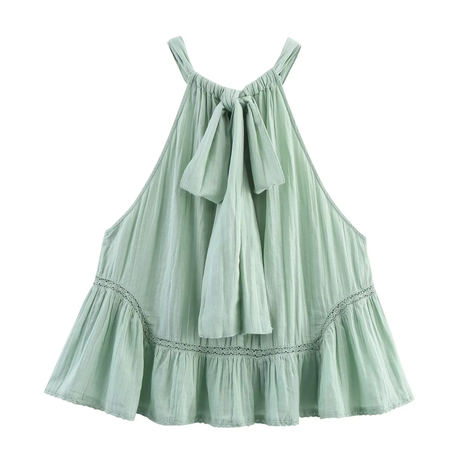 Zomer nieuwe dames zoete off-shoulder kanten geborduurde chiffon tanktop met hangende nek en hals