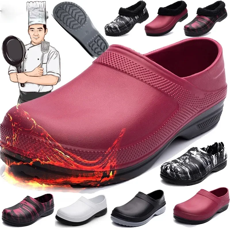 Sapatos impermeáveis e à prova de óleo antiderrapantes, tamancos de cozinha, sapatos de chef, respirável, resistente, plus size, hotel, novo, 2023