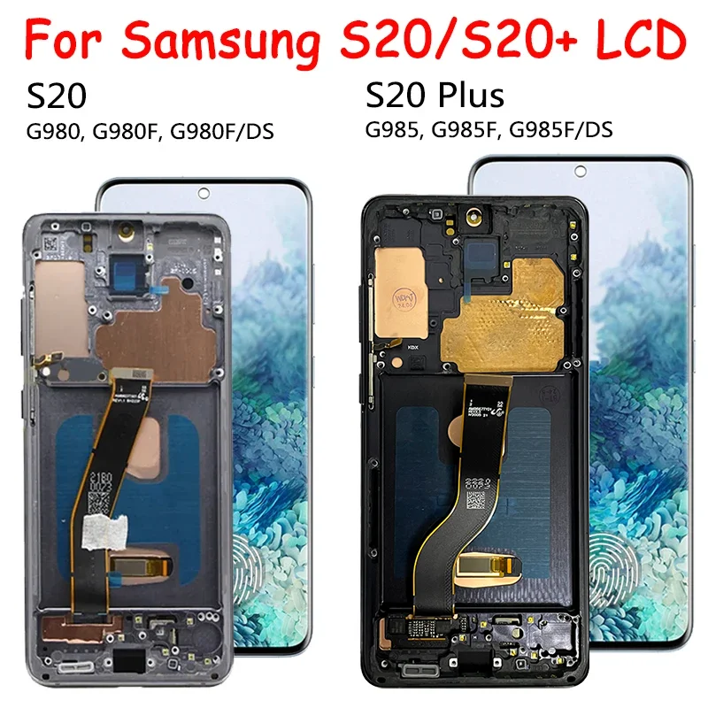 Super AMOLED for Samsung  S20+ S20 Plus G986B/DS G985F Lcd Display Digital Touch Screen For Samsung S20 G981 G980 LCD With Frame